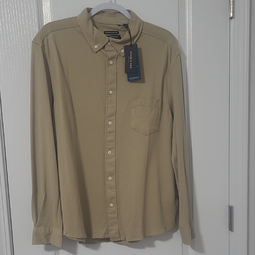 Kenneth Cole New York Men's Tan Casual Button-Down Shirt